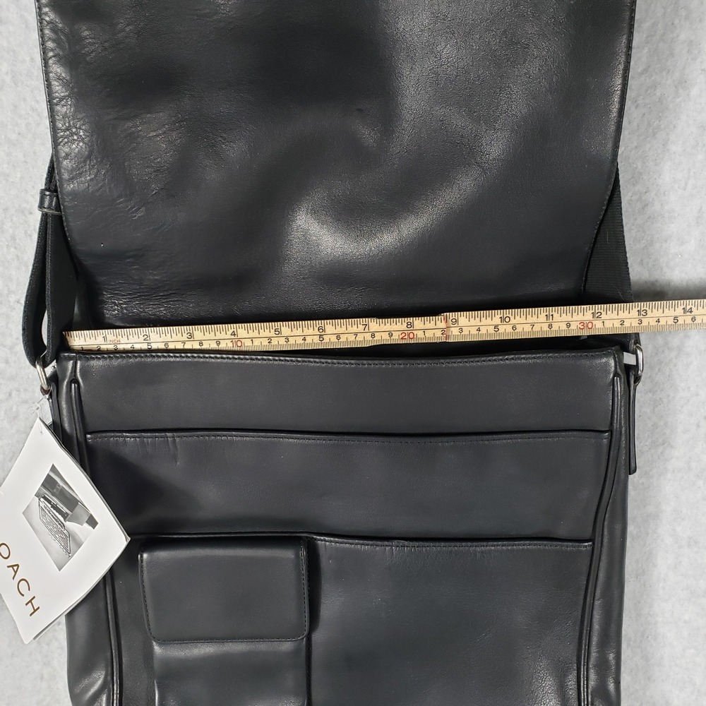 NWT Coach Black Leather Messenger Crossbody Bag Adjustable Strap Buckle Unisex - Picture 13 of 16